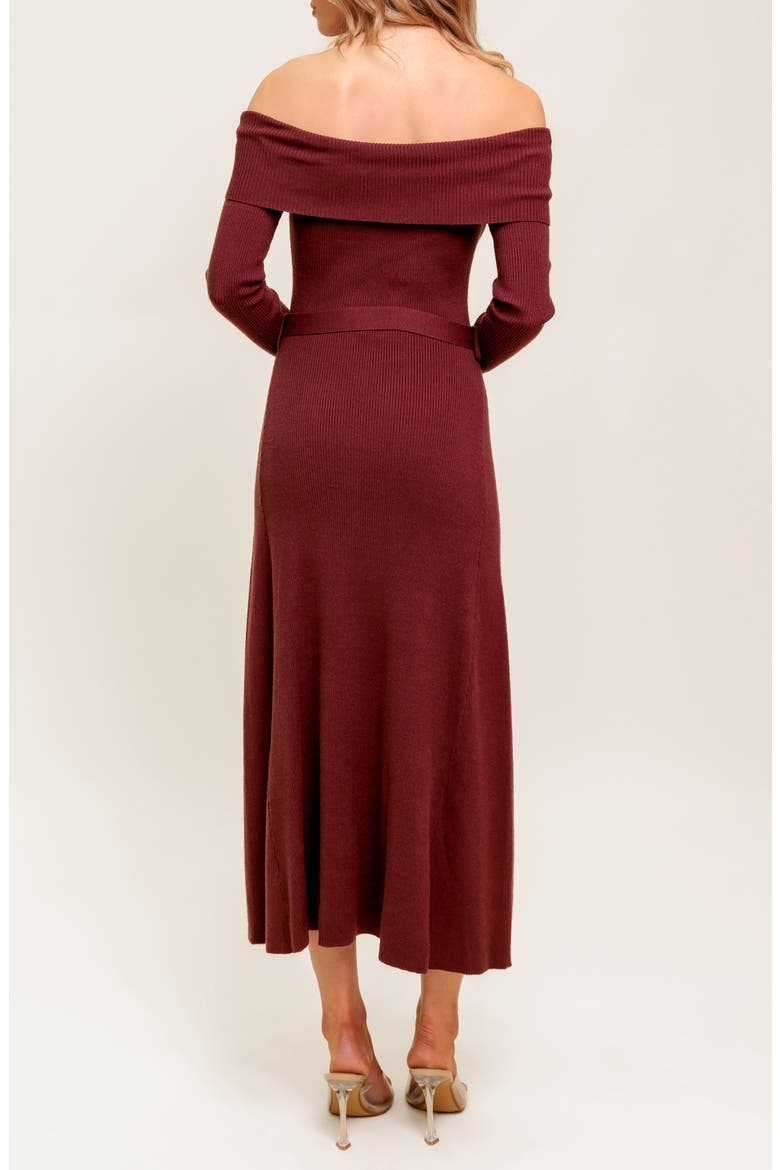 Off the Shoulder Long Sleeve Sweater Dress, Alternate, color, BROWN