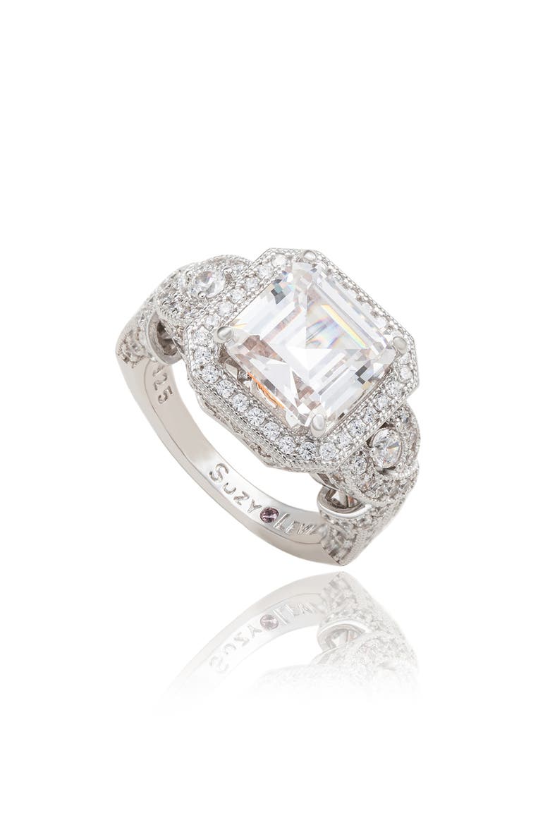 Pavé Cubic Zirconia Engagement Ring, Main, color, WHITE