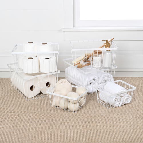Happimess Camden Vintage Industrial Handmade Wire Metal Nesting Storage Baskets In White