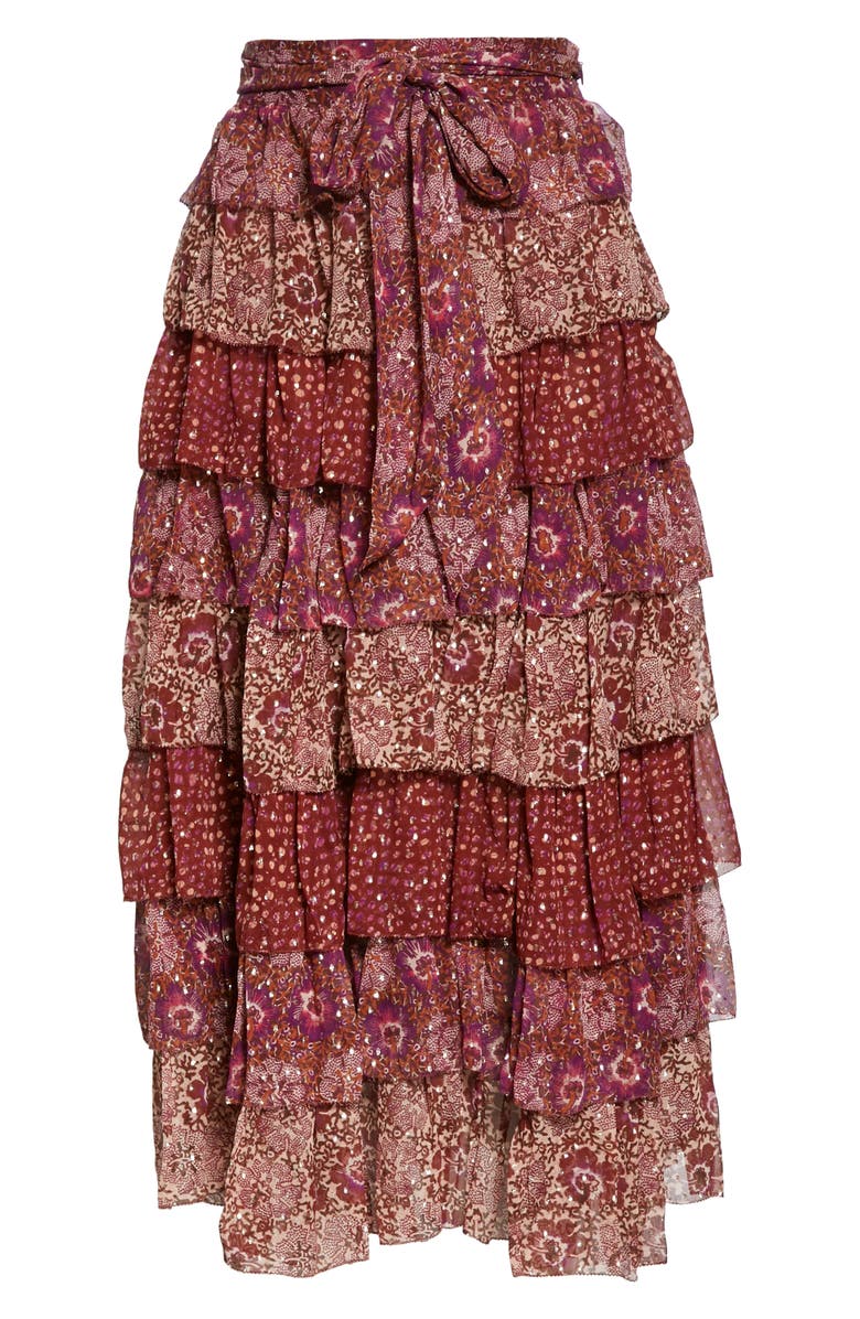 Ulla Johnson Fayanna Metallic Tiered Silk Skirt, Alternate, color, 