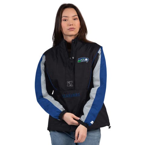 Women
s Starter Black/College Navy Seattle Seahawks Thursday Night Gridiron Half-Zip Jacket