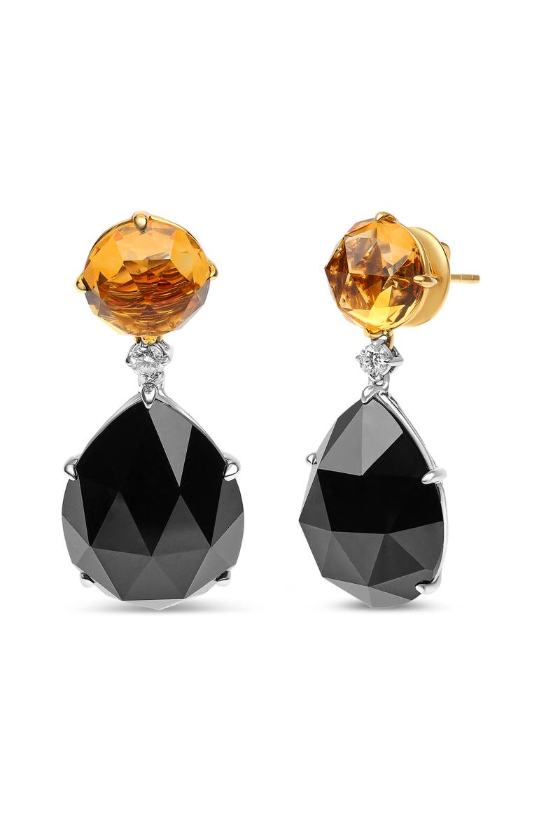 18K Gold 1/5 Ct Diamond with Citrine & Pear Cut Black Onyx Gemstone Dangle Earring, Alternate, color, Yellow