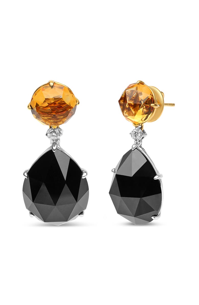 Haus of Brilliance 18K Gold 1/5 Ct Diamond with Citrine & Pear Cut Black Onyx Gemstone Dangle Earring, Alternate, color, Yellow