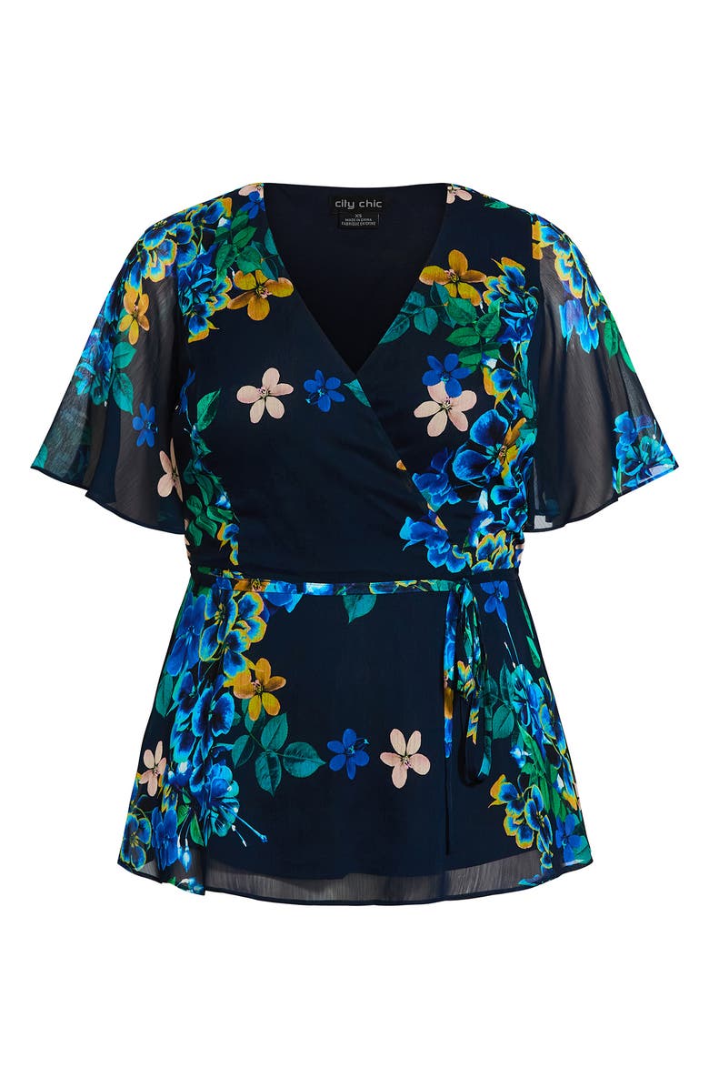 City Chic Midnight Pansy Wrap Top, Alternate, color,