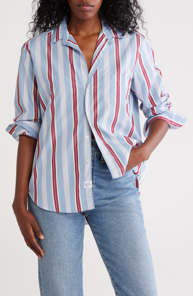Frank & Eileen Eileen Stripe Print Relaxed Fit Button-Up Shirt, Main, color, Maroon Blue Multi Stripe