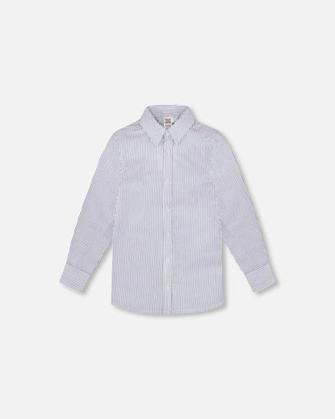 Boy's Long Sleeve Button Down Shirt Navy Blue Stripes