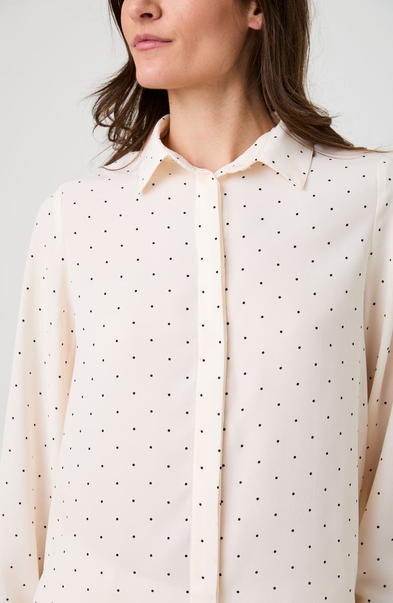 French Connection Polka Dot Button-Up Shirt, Alternate, color, Cream W/ Black Polka Dot