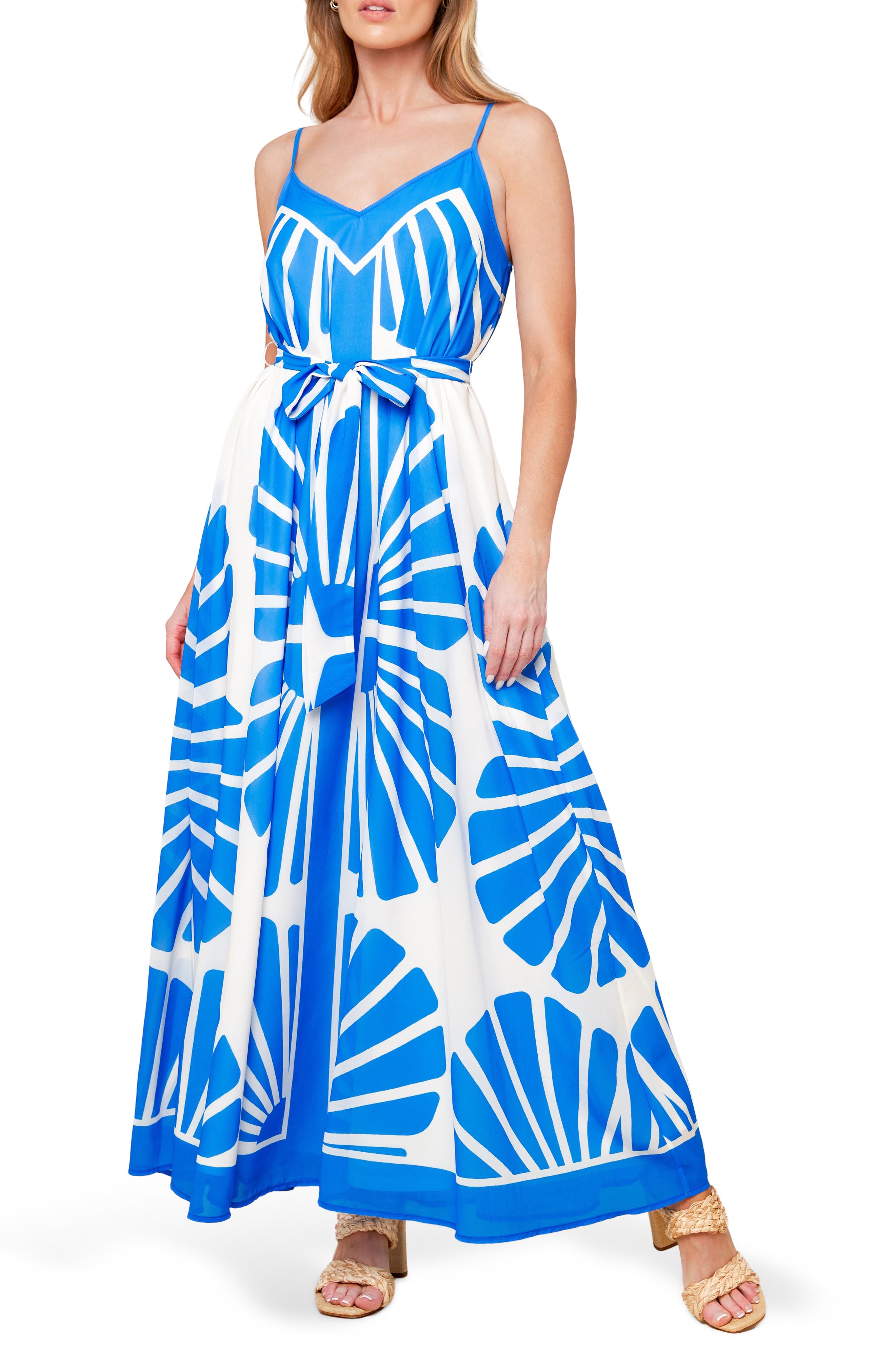FLYING TOMATO Print Tie Waist Maxi Dress