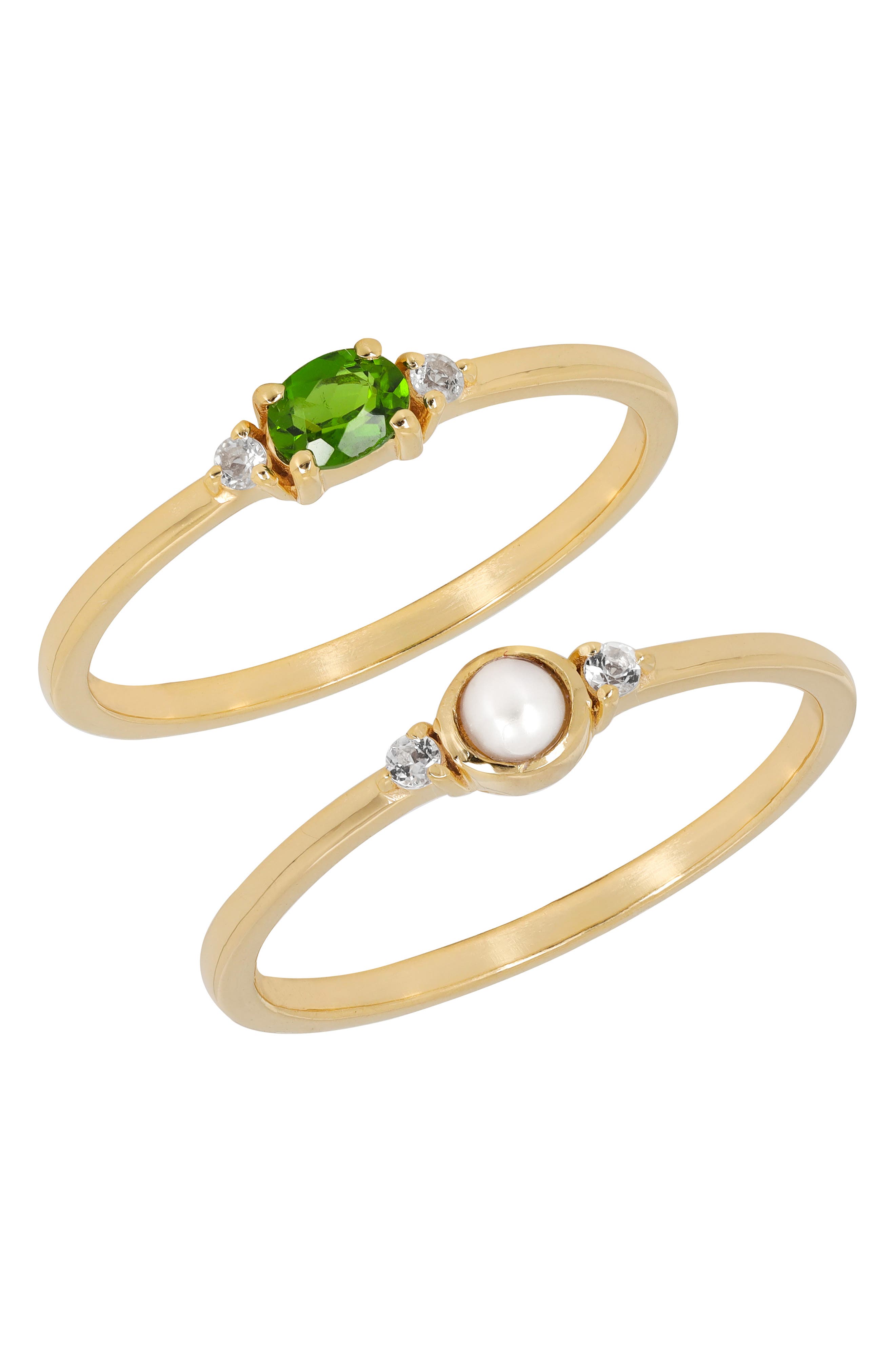 YS GEMS Set of 2 Freshwater Pearl & Chrome Diopside Rings