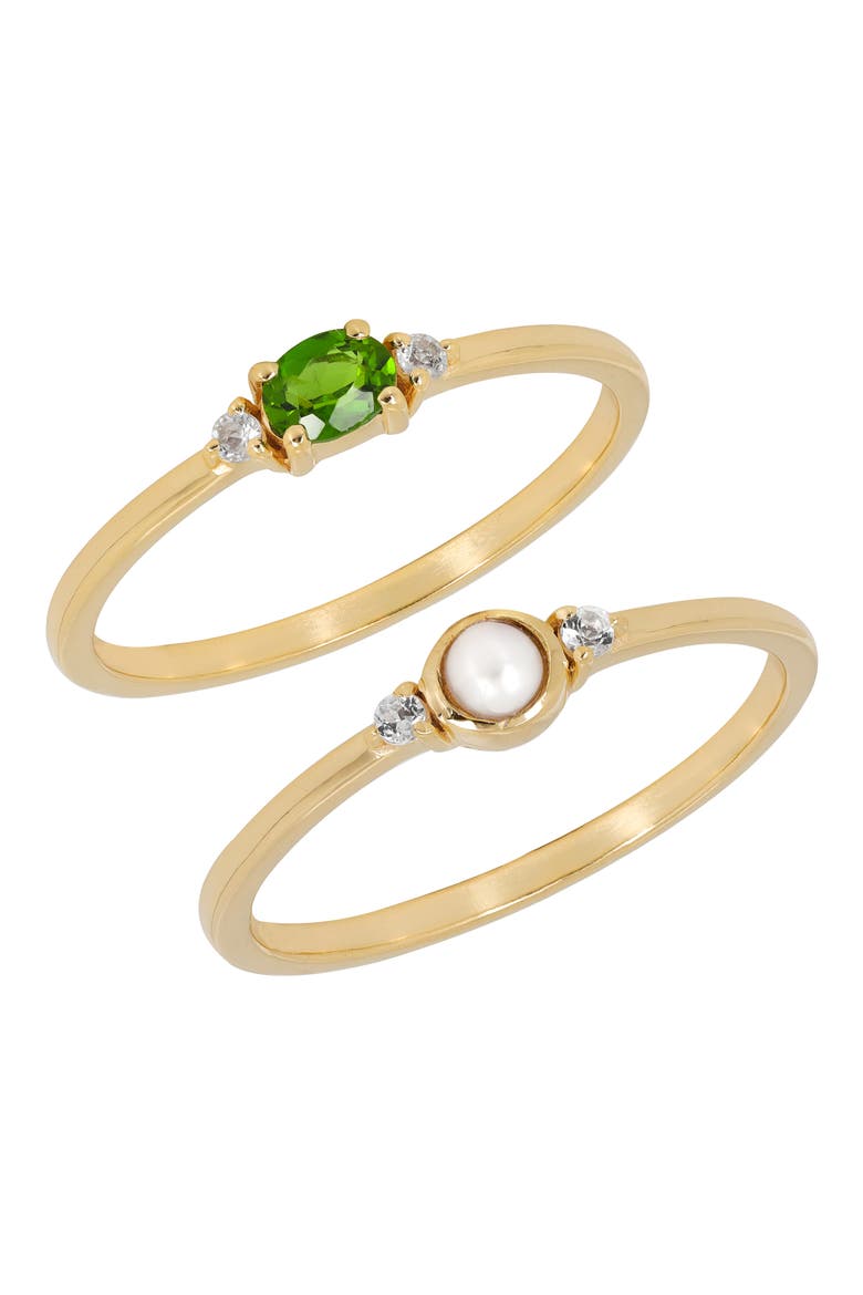 Set of 2 Freshwater Pearl & Chrome Diopside Rings, Main, color, GREEN