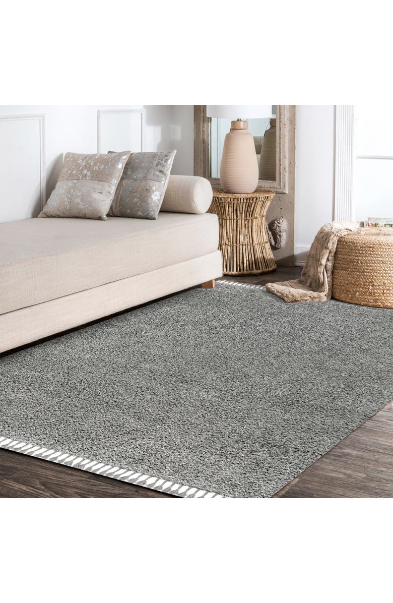 JONATHAN Y Mercer Shag Plush Tassel Area Rug, Alternate, color, Charcoal