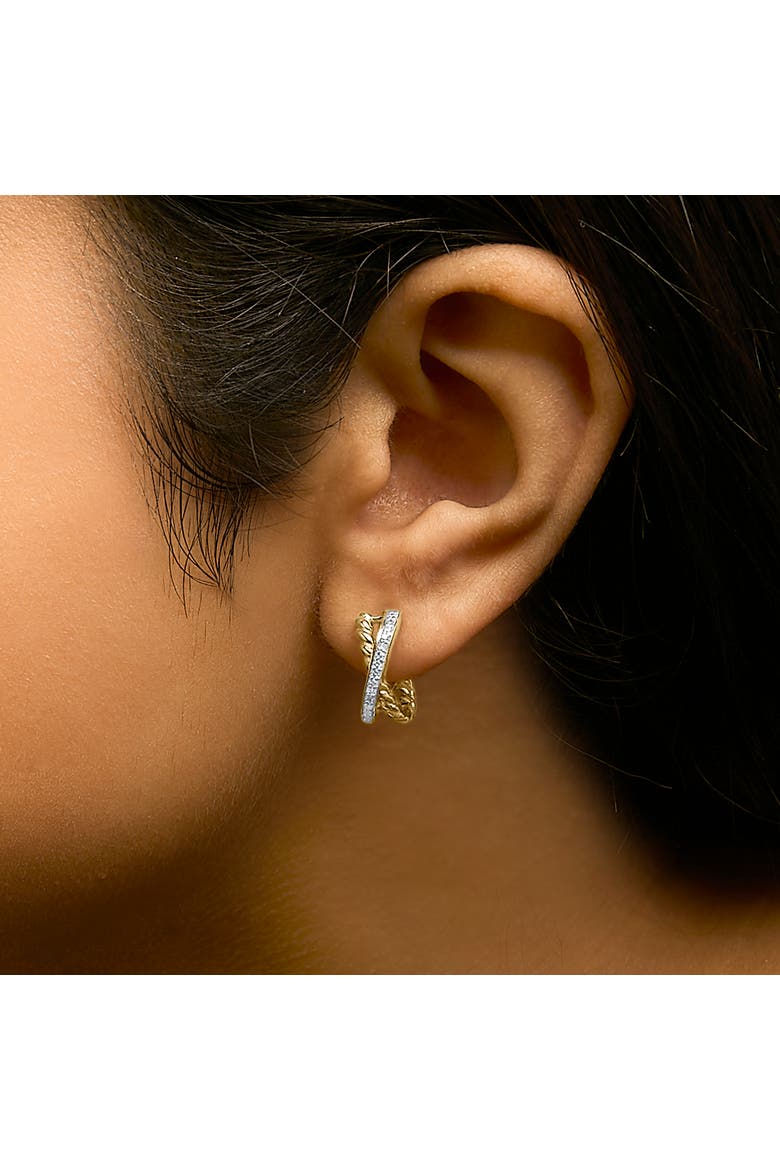 14K Yellow Gold Plated Sterling Silver 1/5 Cttw Diamond Twisted Design Hoop Earrings, Alternate, color, Yellow Gold over Silver