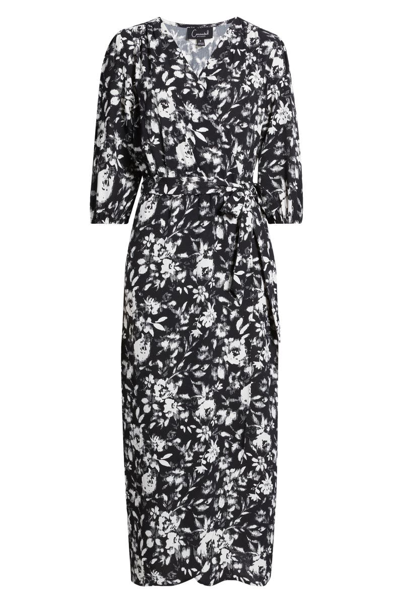 Connected Apparel Puff Sleeve Faux Wrap Maxi Dress, Alternate, color, Black