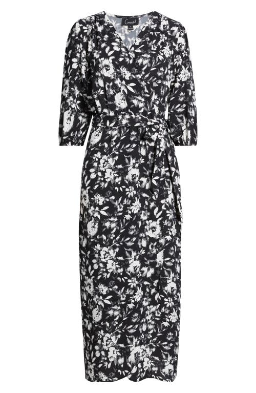 Connected Apparel Puff Sleeve Faux Wrap Maxi Dress In Black