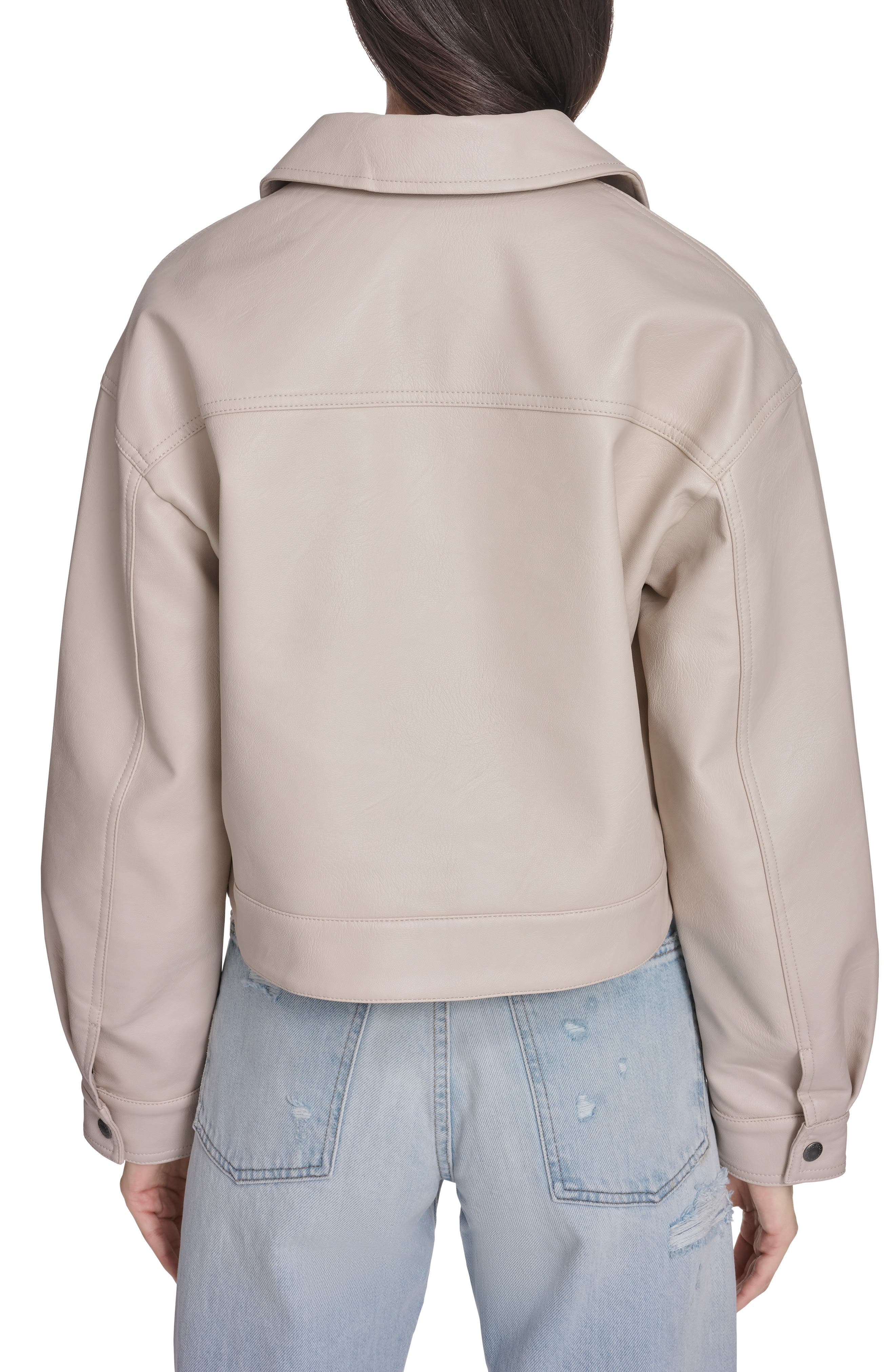 Boxy Faux Leather Bomber Jacket - image 4