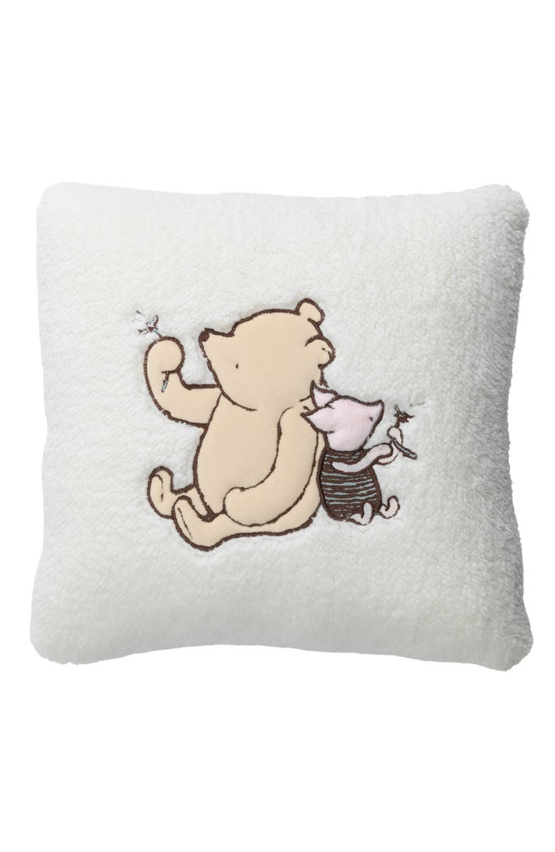 Lambs & Ivy Storytime Pooh Soft Faux Shearling Nursery Throw Pillow, Main, color, Cream