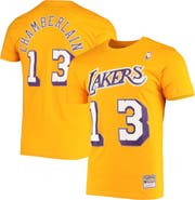 Mitchell & Ness Men's Mitchell & Ness Wilt Chamberlain Gold Los Angeles Lakers Hardwood Classics Stitch Name & Number T-Shirt