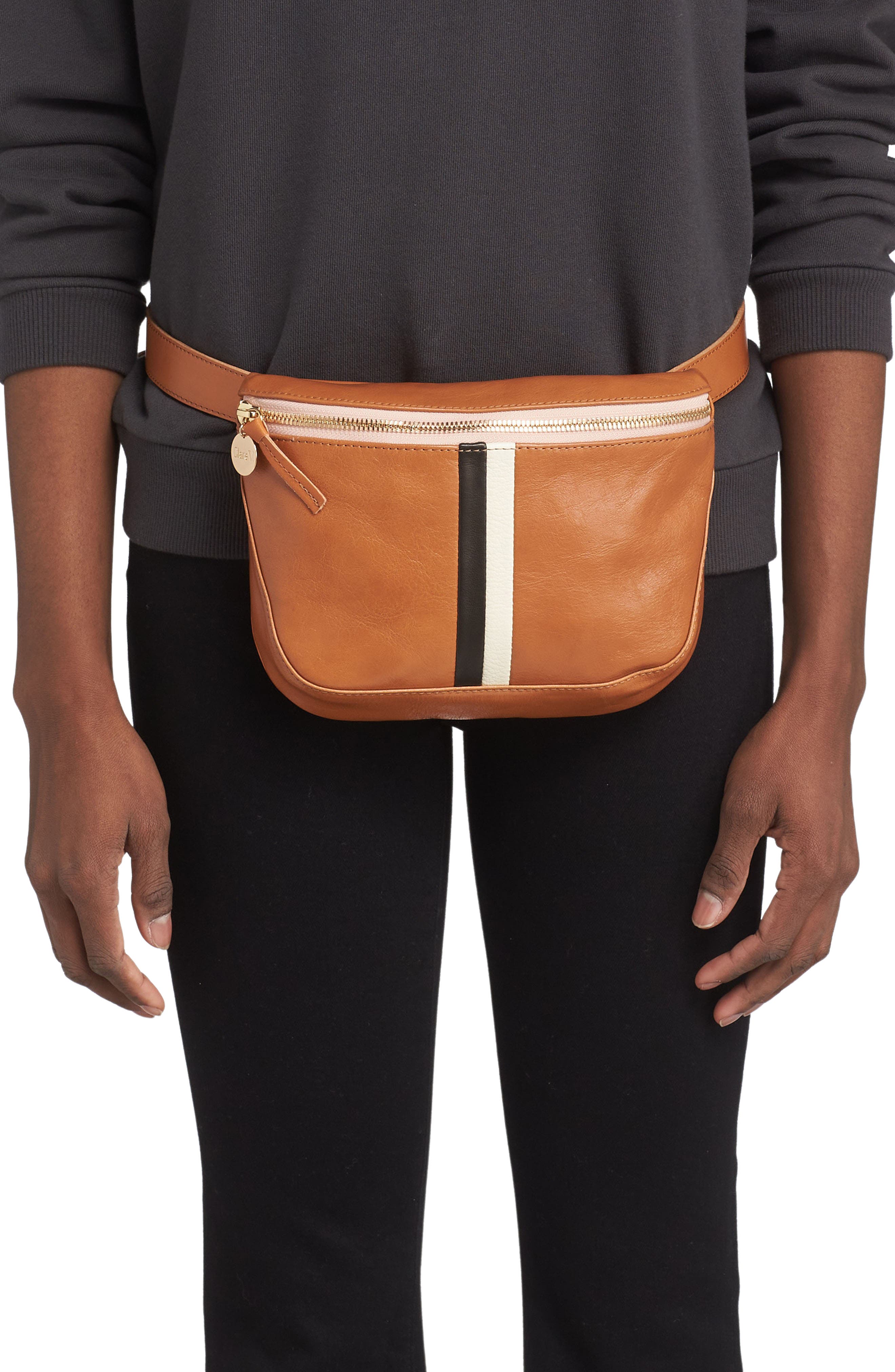 Clare V. Colorblock Leather Belt Bag, Alternate, color, 