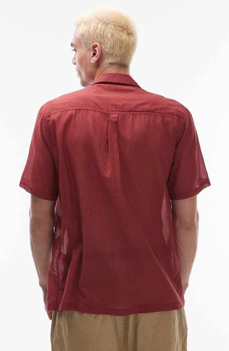 Topman Sheer Embroidered Camp Shirt, Alternate, color, Red