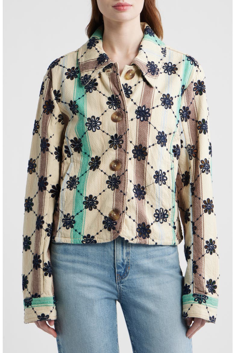 Cassie Mod Stripe Eyelet Cotton Jacket, Alternate, color, IVORY COMBO - STRIPE