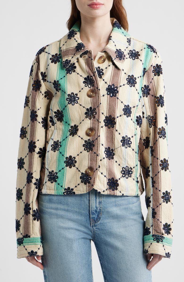 Free People Cassie Mod Stripe Eyelet Cotton Jacket, Alternate, color, Ivory Combo - Stripe