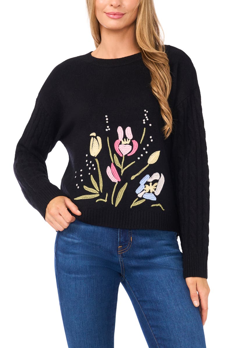 Ted Baker Embroidered Sweater, Main, color, Rich Black