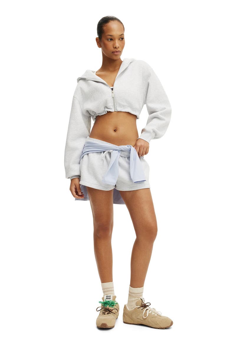 Women's Active Plush Micro Cropped Zip Through, Alternate, color, Cloudy Grey Marle