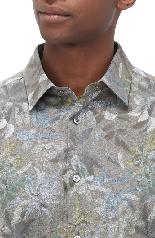 Bugatchi Julian Shaped Fit Leaf Print Button-up Shirt In Khaki