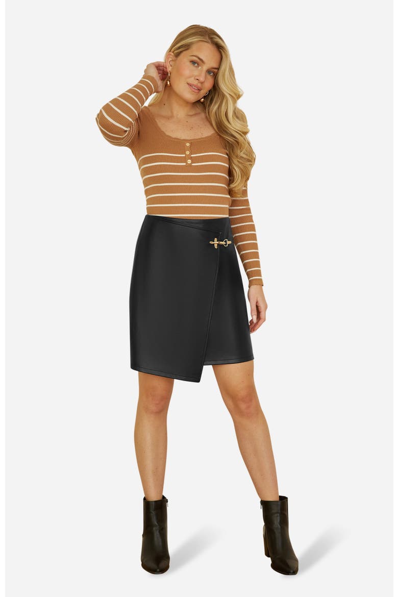Faux Leather Wrap Mini Skirt, Alternate, color, Black