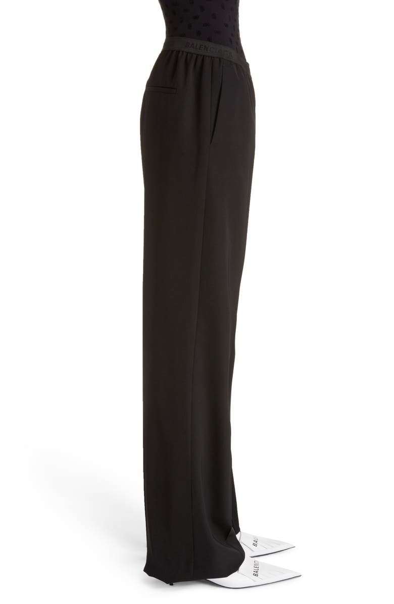 Balenciaga Logo Waist Tech Twill Wide Leg Pants, Alternate, color, 