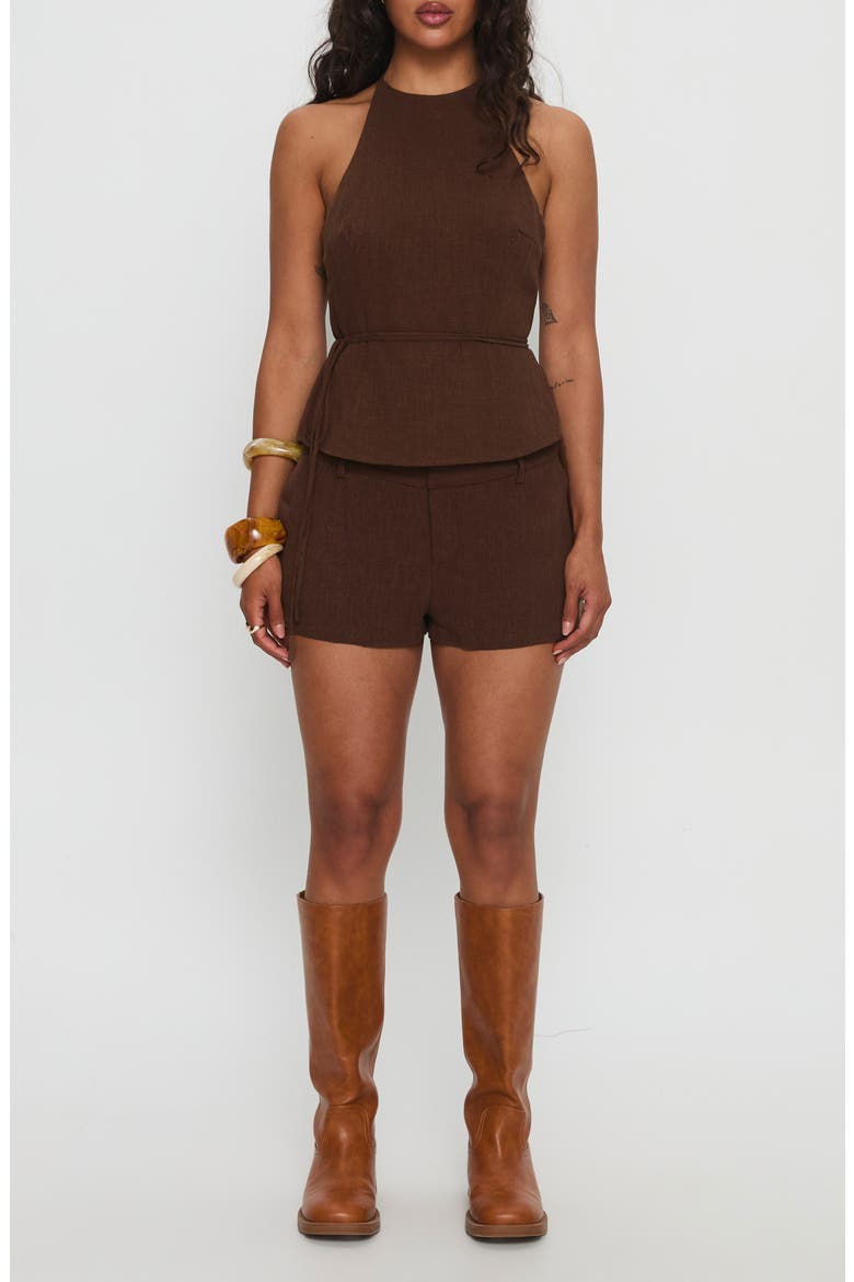 La Dulce Linen Blend Shorts, Main, color, CHOCOLATE