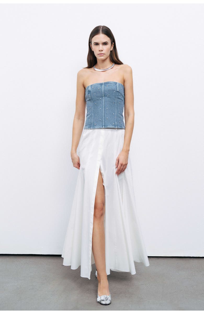 Nocturne Stoned Strapless Denim Crop Top, Alternate, color, 