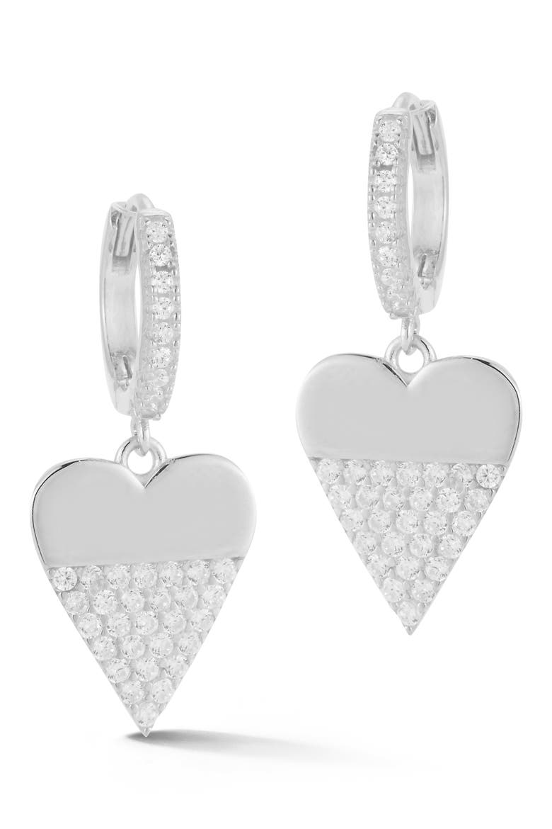 Cubic Zirconia Pavé Heart Drop Earrings, Main, color, SILVER