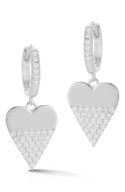 Cubic Zirconia Pavé Heart Drop Earrings