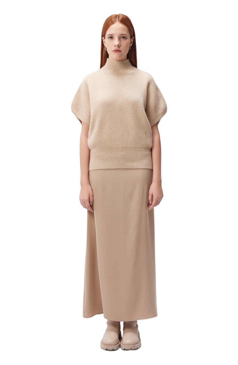 GOBI Mongolian Cashmere Cashmere Short-Sleeve Turtleneck, Alternate, color, Beige