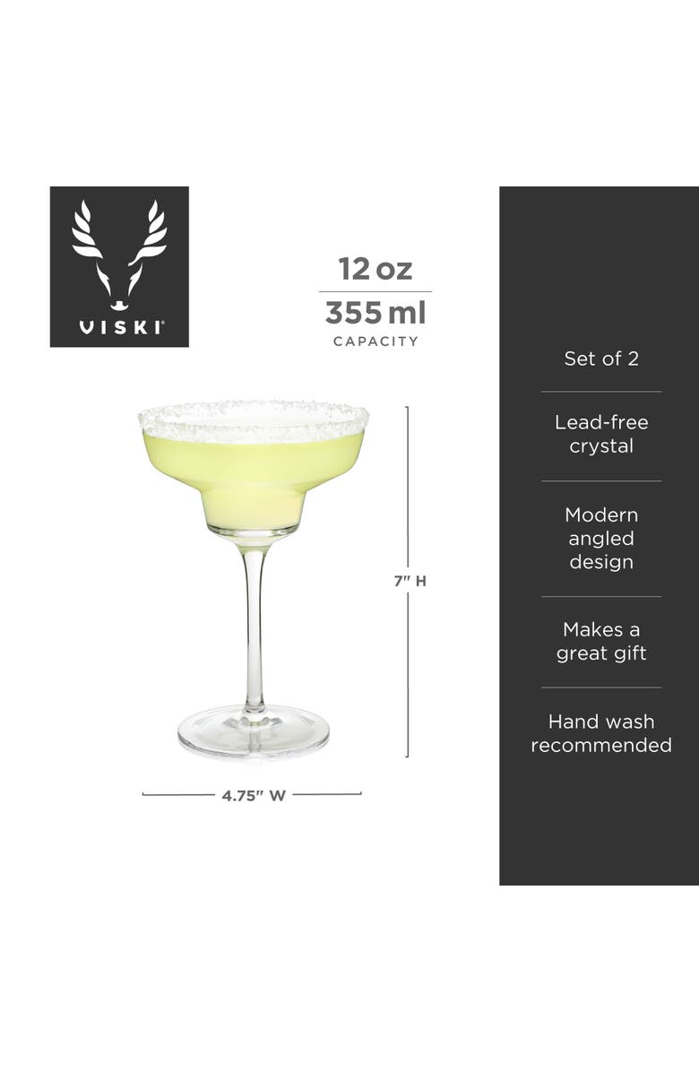 Viski Raye Crystal Angled Margarita Glasses Set of 2, Alternate, color, Clear