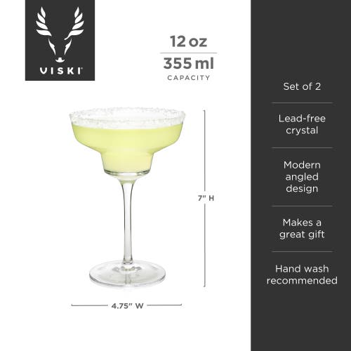 Viski Raye Crystal Angled Margarita Glasses Set Of 2 In Clear