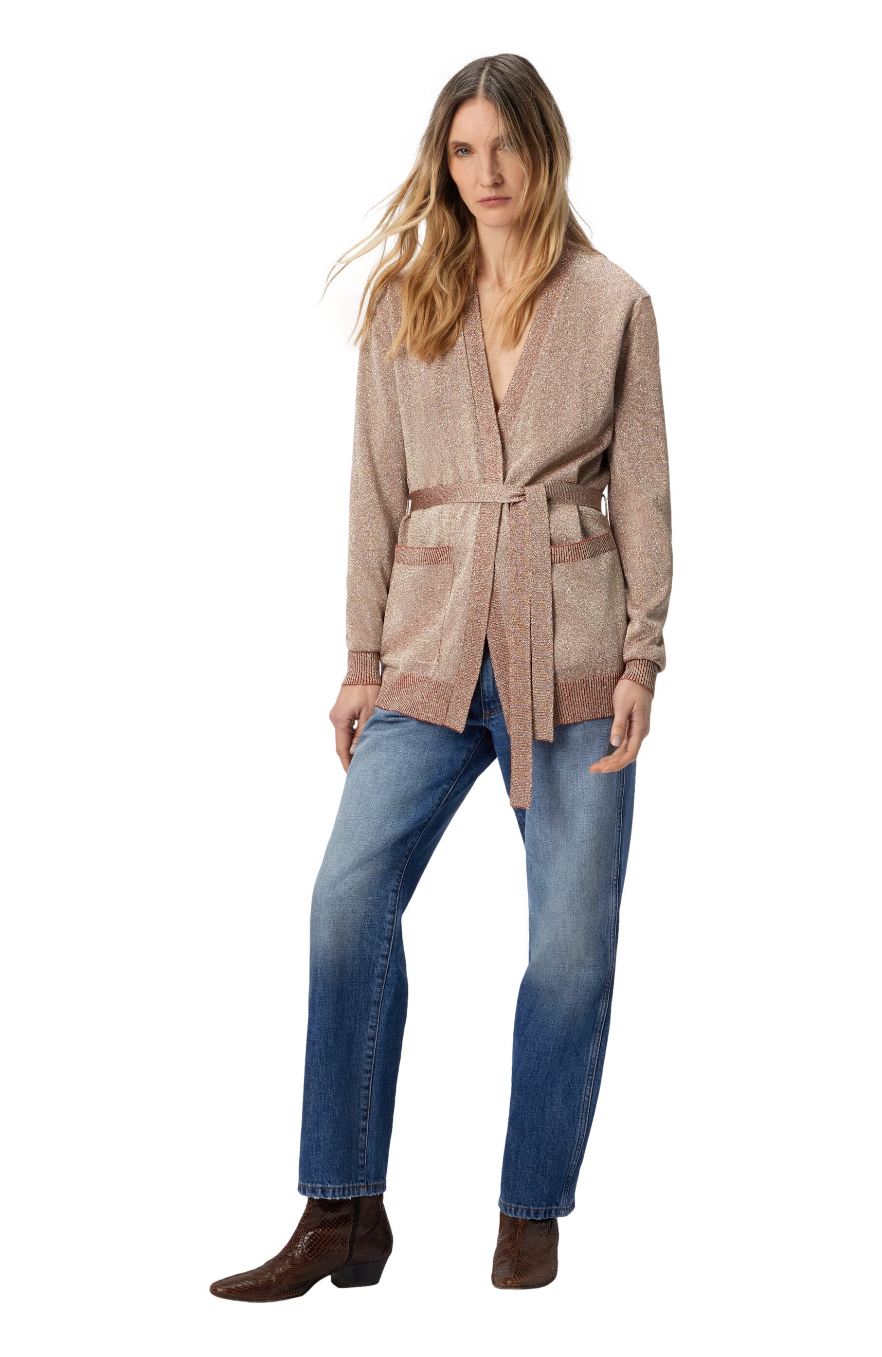 Cardigan With Belt In Lame - image 3