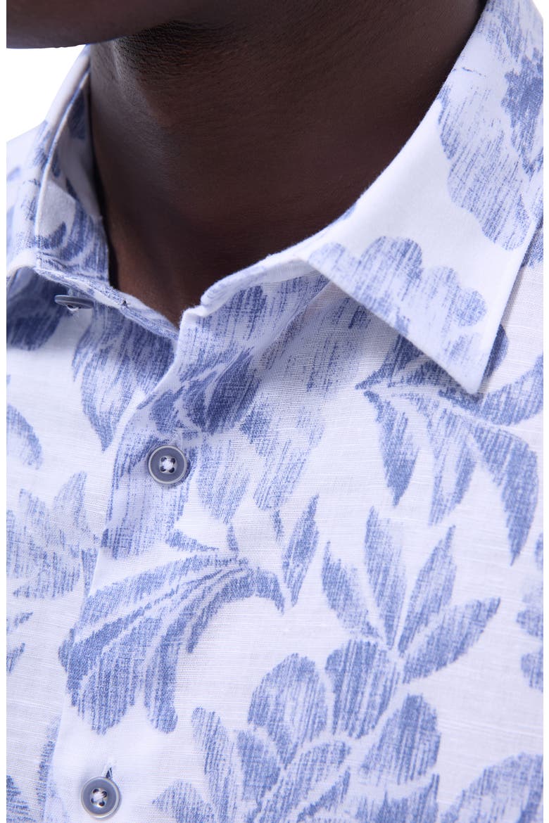 Julian Shaped Fit Linen Blend Button-Up Shirt, Alternate, color, COBALT