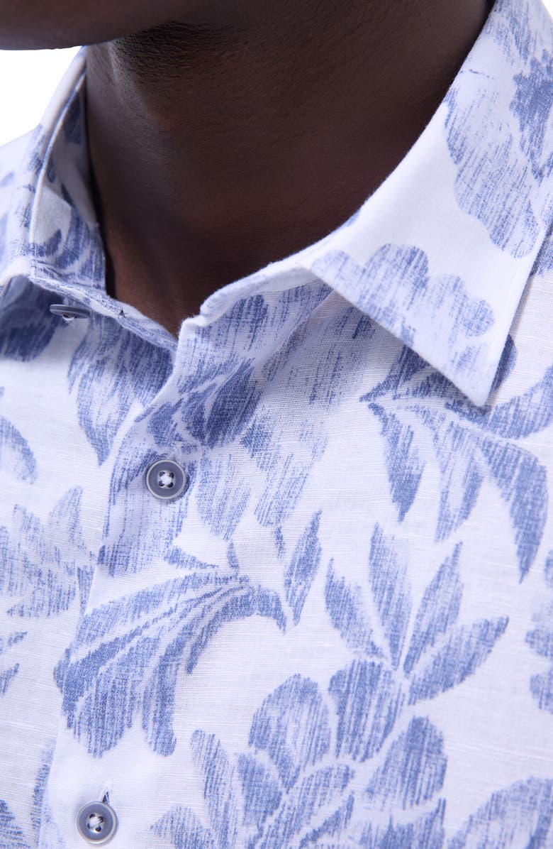 Bugatchi Julian Shaped Fit Linen Blend Button-Up Shirt, Alternate, color, Cobalt