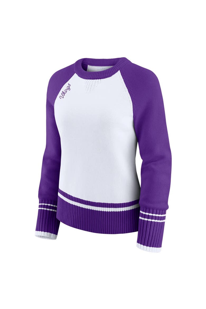 Women's WEAR by Erin Andrews White/Purple Minnesota Vikings Colorblock Raglan Sweater, Alternate, color, White