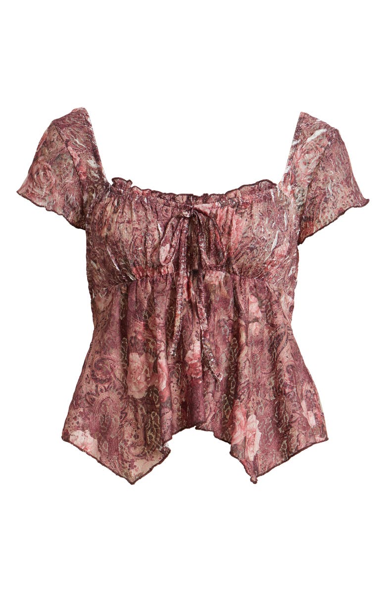 BDG Urban Outfitters Piper Asymmetric Sheer Lace Top, Main, color, Paisley