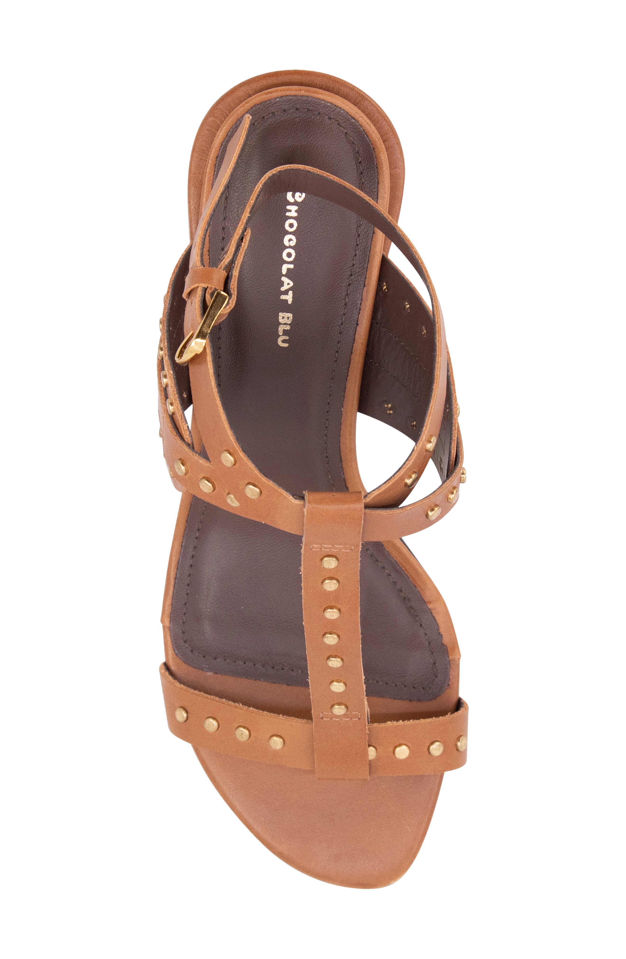 Chocolat Blu Edella Studded Ankle Strap Sandal, Alternate, color, Whiskey Leather