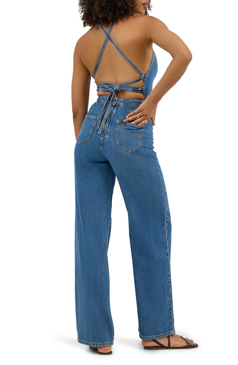 Lee Wide Leg Denim Halter Jumpsuit, Alternate, color, Take A Dive