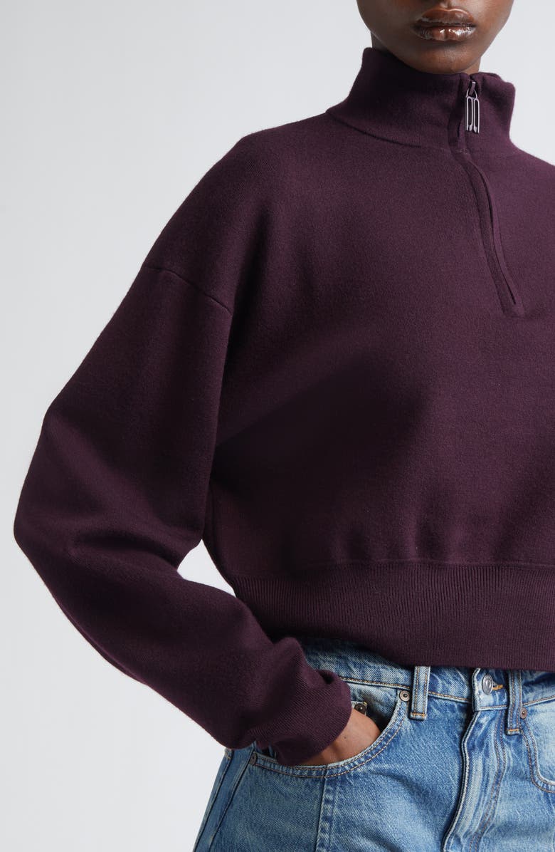 Victoria Beckham Merino Wool Blend Interlock Half Zip Sweater, Alternate, color, Merlot