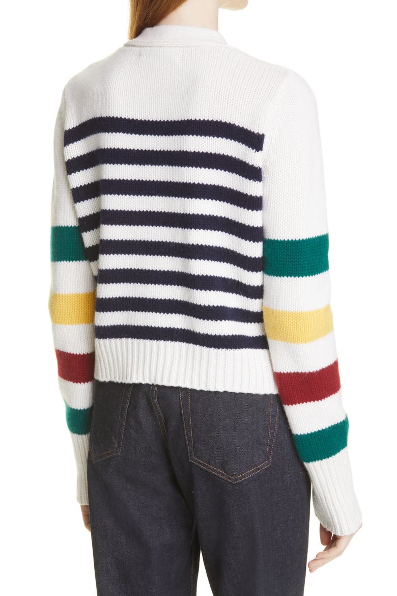 Marin Stripe Wool & Cashmere Cardigan, Alternate, color, CREAM/ NAVY/ HUN