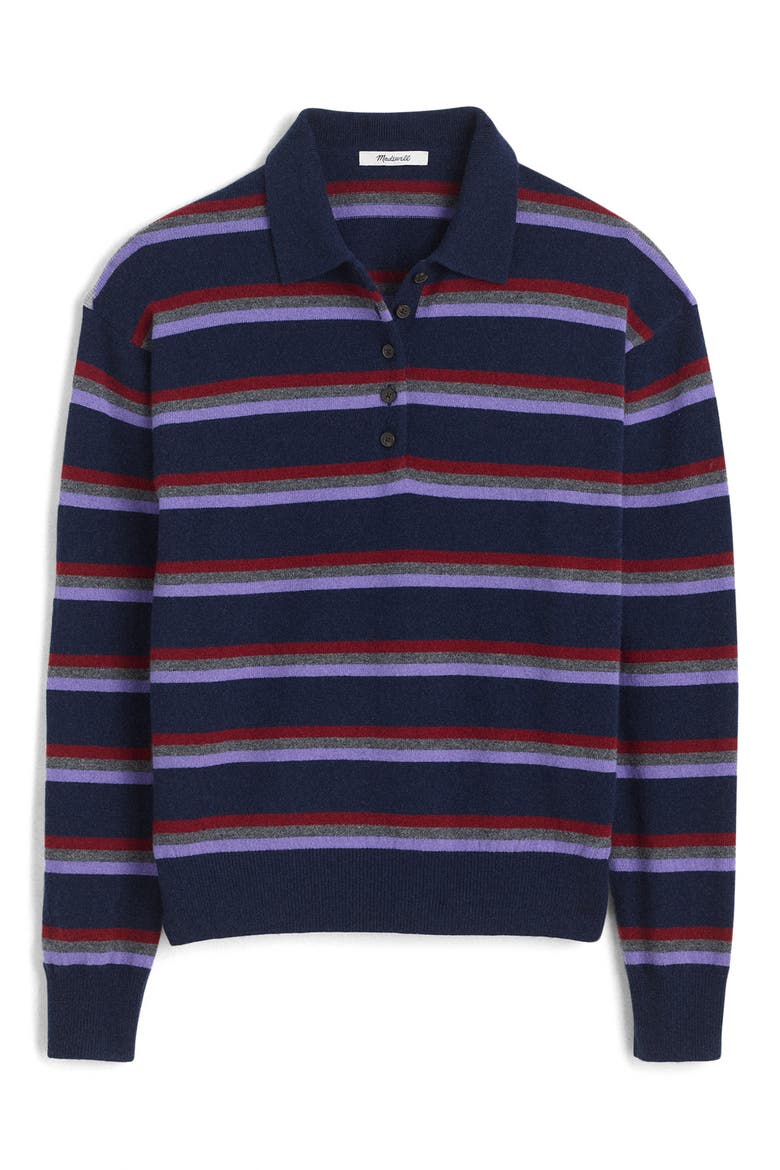 SoftWool Polo Sweater, Alternate, color, NAVY AND MERLOT MULTI STRIPE
