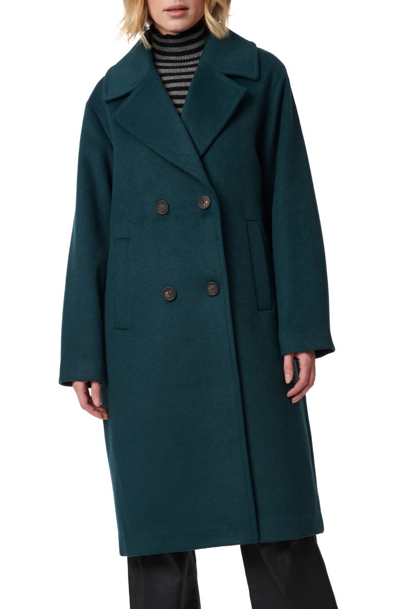Bernardo Relaxed Double Breasted Coat, Main, color, Teal
