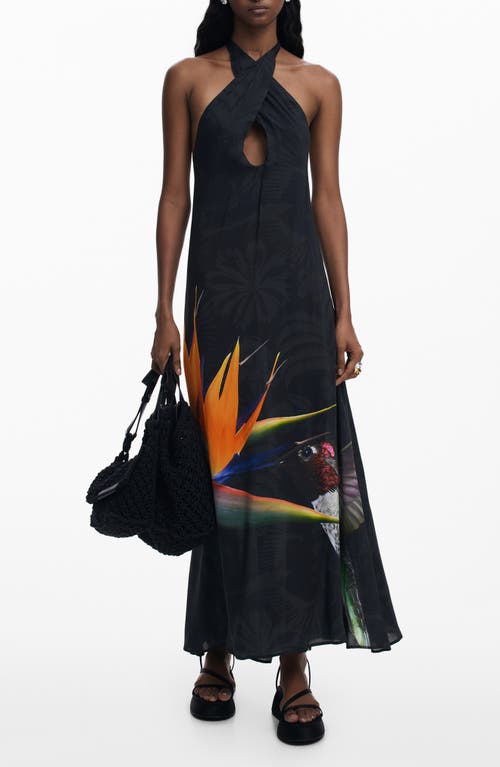Desigual Halter Maxi Cover-up Dress In Black
