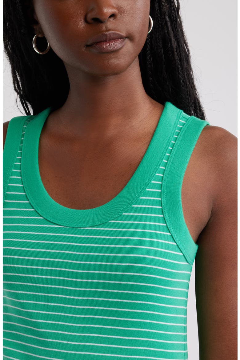 Scoop Neck Rib Cotton Tank, Alternate, color, GREEN - WHITE ALBA STRIPE